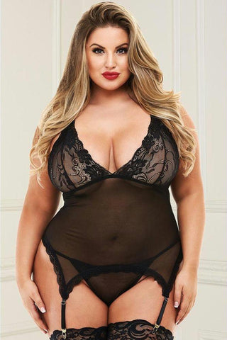 Black Scallop Trim Chemise in OSXL
