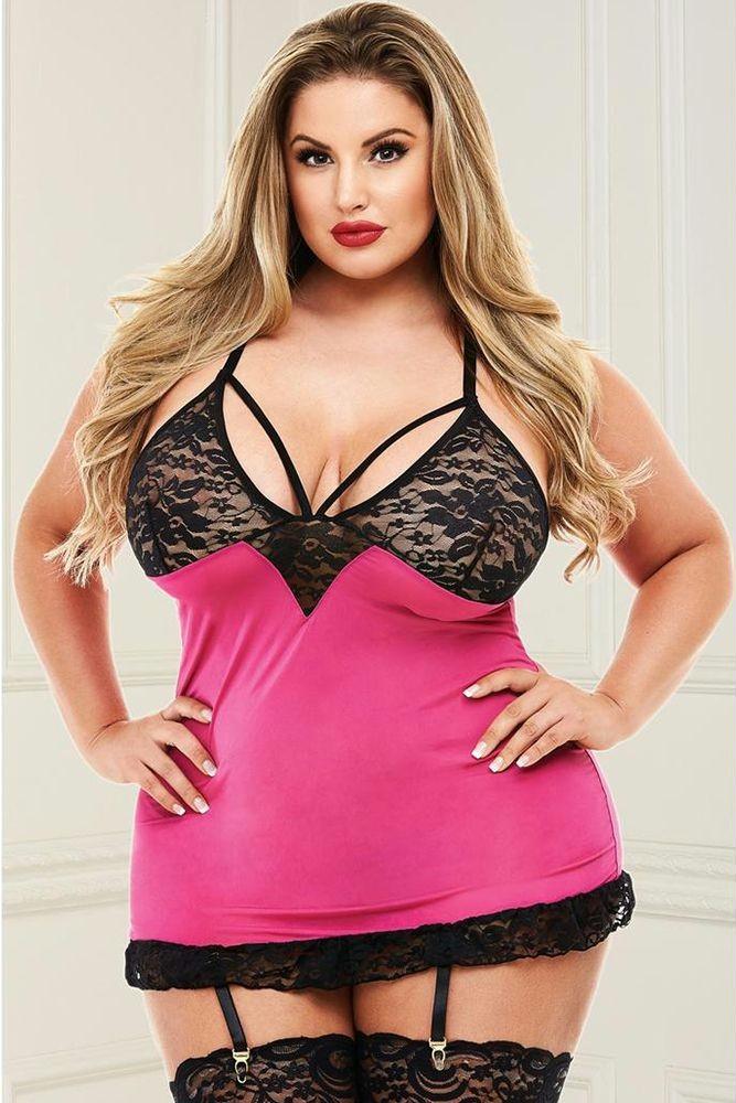 Pink Ruffle Lace Chemise in OSXL