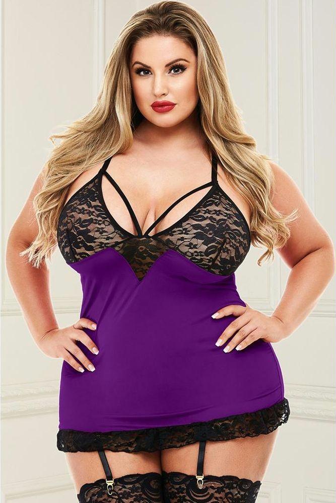 Purple Ruffle Lace Chemise in OSXL