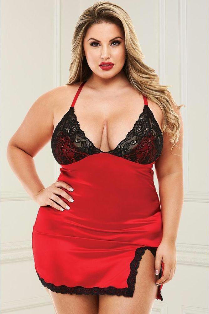 Red Satin Chemise with Panty in OSXL