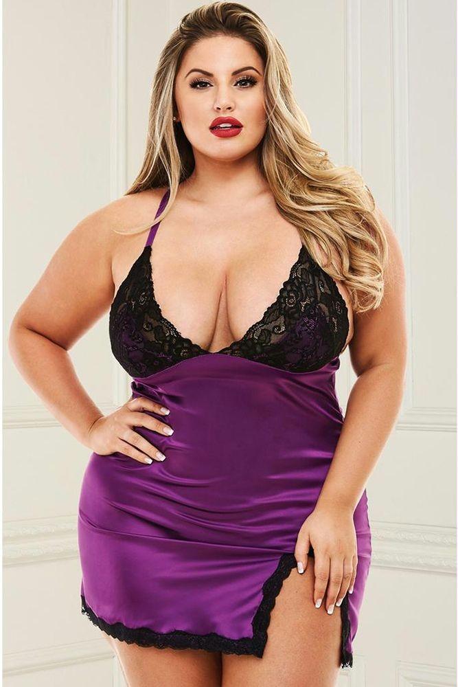 Purple Satin Chemise with Panty in OSXL