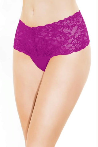 Magenta Lace & Microfiber High Waist Thong in OS