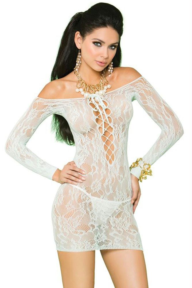 Minty Lace Off Shoulder Mini Dress in OS