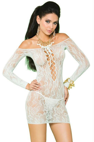 Minty Lace Off Shoulder Mini Dress in OS