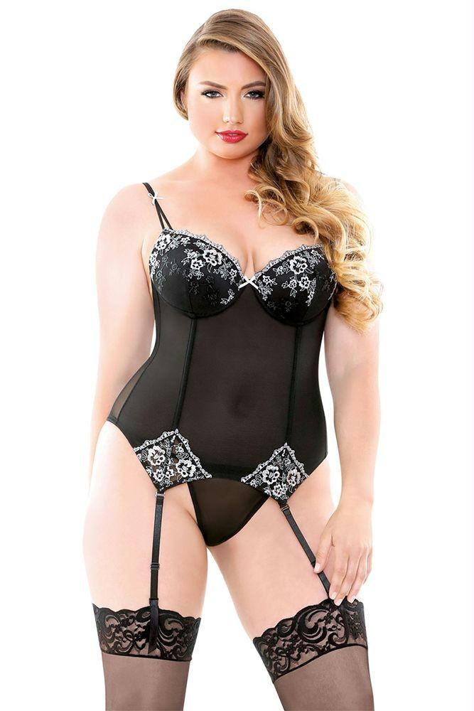 Anne Embroidered Corset and G-String in 3X-4X
