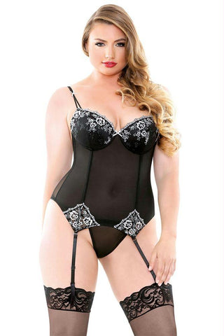 Anne Embroidered Corset and G-String in 3X-4X