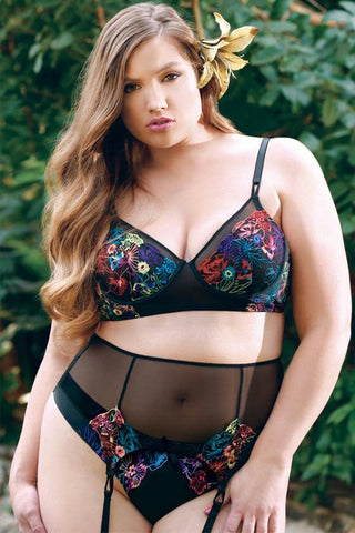 Gina Embroidered Bra, Garter and Panty in 3X