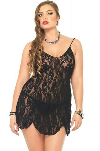 Rose Lace Flared Chemise & G-String Set in OSXL