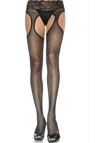 Sheer Suspender Hose with Lace Waist in OS