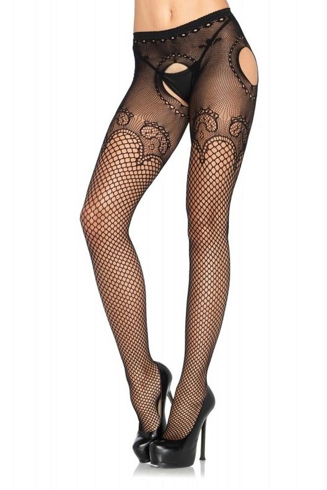 Net Suspender Hose with Duchess Lace Top in OS