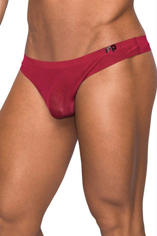 Seamless Red Thong with Sheer Pouch in L-XL