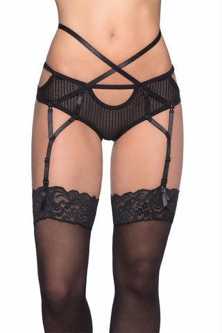 Striped Black Mesh Garter Boyshort in S-M