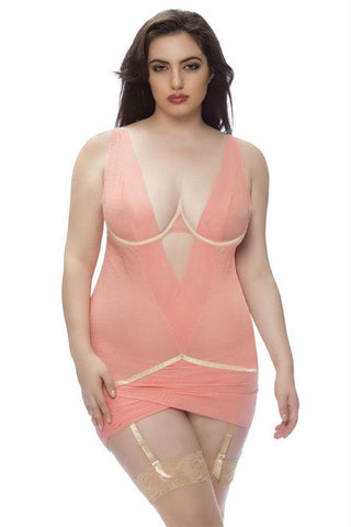 Fresh Peach Ruffle Mesh Chemise in 1X