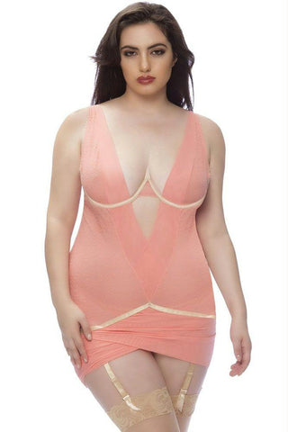 Fresh Peach Ruffle Mesh Chemise in 4X