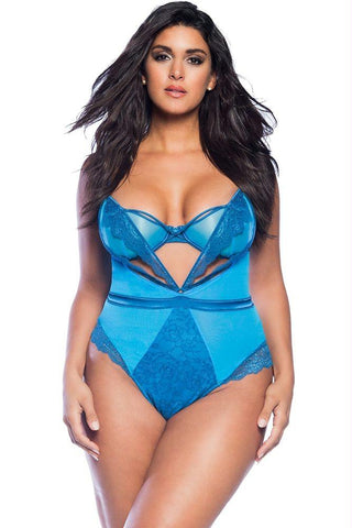 Mykonos Blue Lace and Mesh Teddy in 4X
