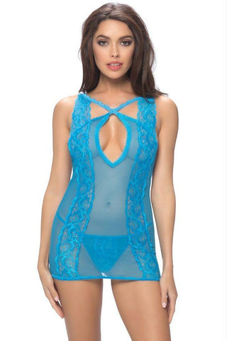 Diva Blue Galloon Lace Babydoll in S-M