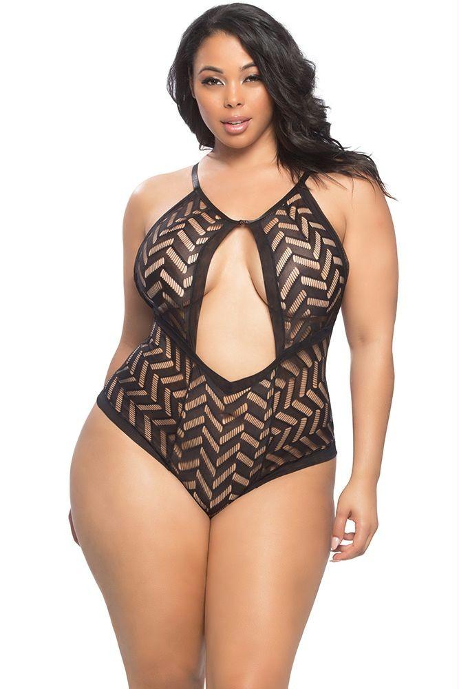 ZigZag Black Woven Mesh Teddy in OSXL