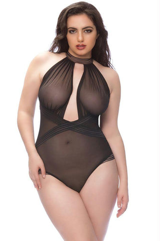 Isabella Black Collared Mesh Teddy in OSXL