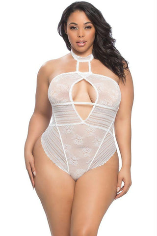 White Floral Striped Collared Teddy in 3X-4X