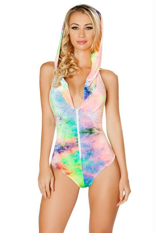 Tie Dye Velvet Hooded Romper in M-L