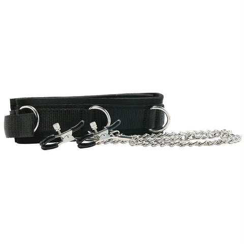 Ouch! Velcro Collar with Nipple Clamps in Black