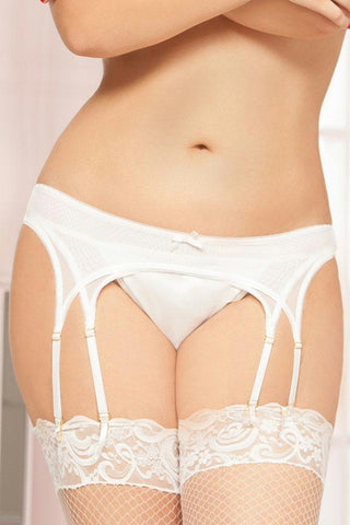 Double Layered White Mesh Garter Belt in 1X-2X