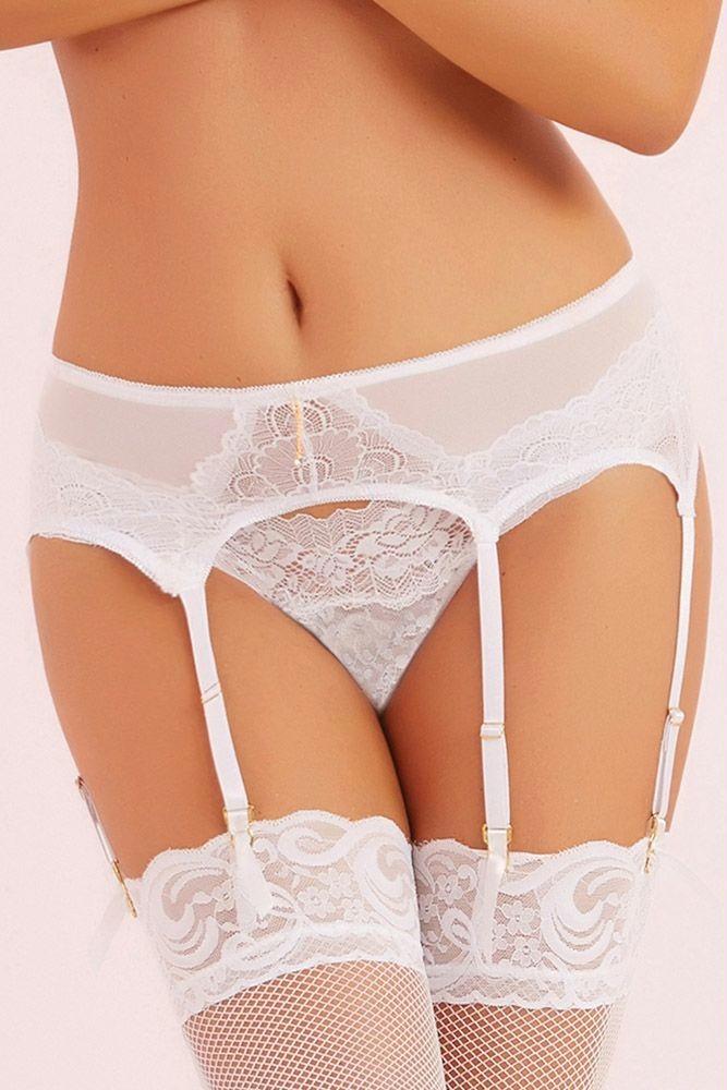 White Geo Galloon Lace Garter Belt in M-L