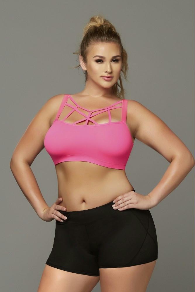 Fluorescent Pink Strappy Sports Bra in 3X-4X