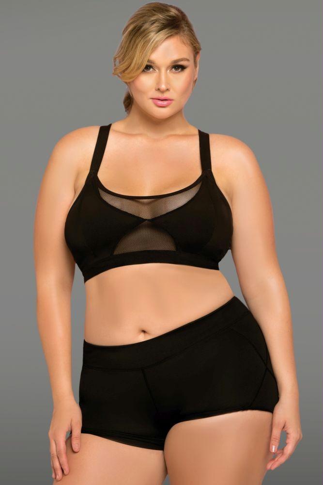 Bondage Back Black Sports Bra in 3X-4X