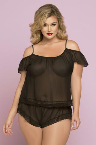 Black Chiffon Cami & Boxer Shorts in 3X-4X
