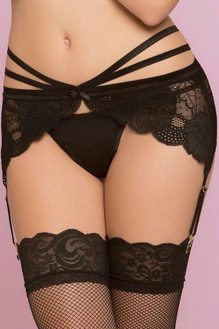 Black Floral Galloon Lace Garter in S-M