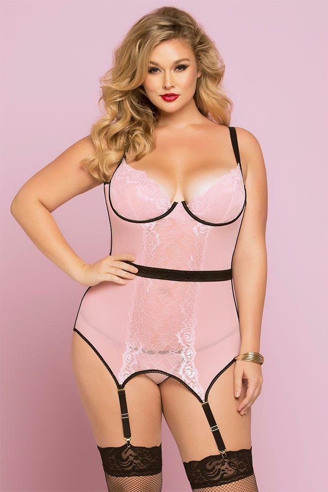 Soft Pink and Black Galloon Lace Chemise in 3X-4X