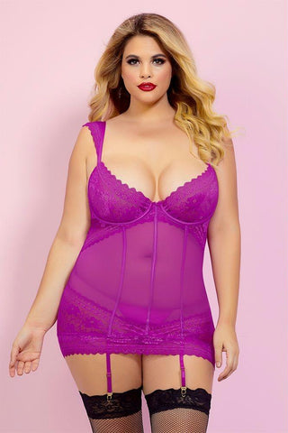 Orchid Galloon Lace Chemise and Thong in 3X-4X