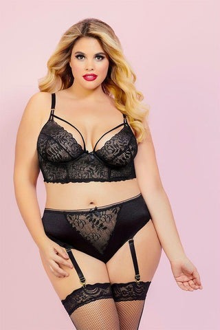 Black Lace and Microfiber Bralette Set in 3X-4X