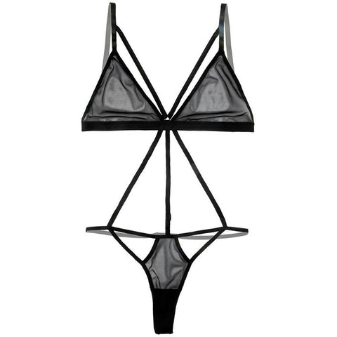 Strappy Black Mesh Remote Vibrating Teddy in OS